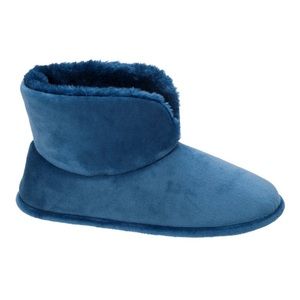 Dearfoams Women's Velour In/Out Memory Foam Bootie Slippers Tide Blue Med US 7-8